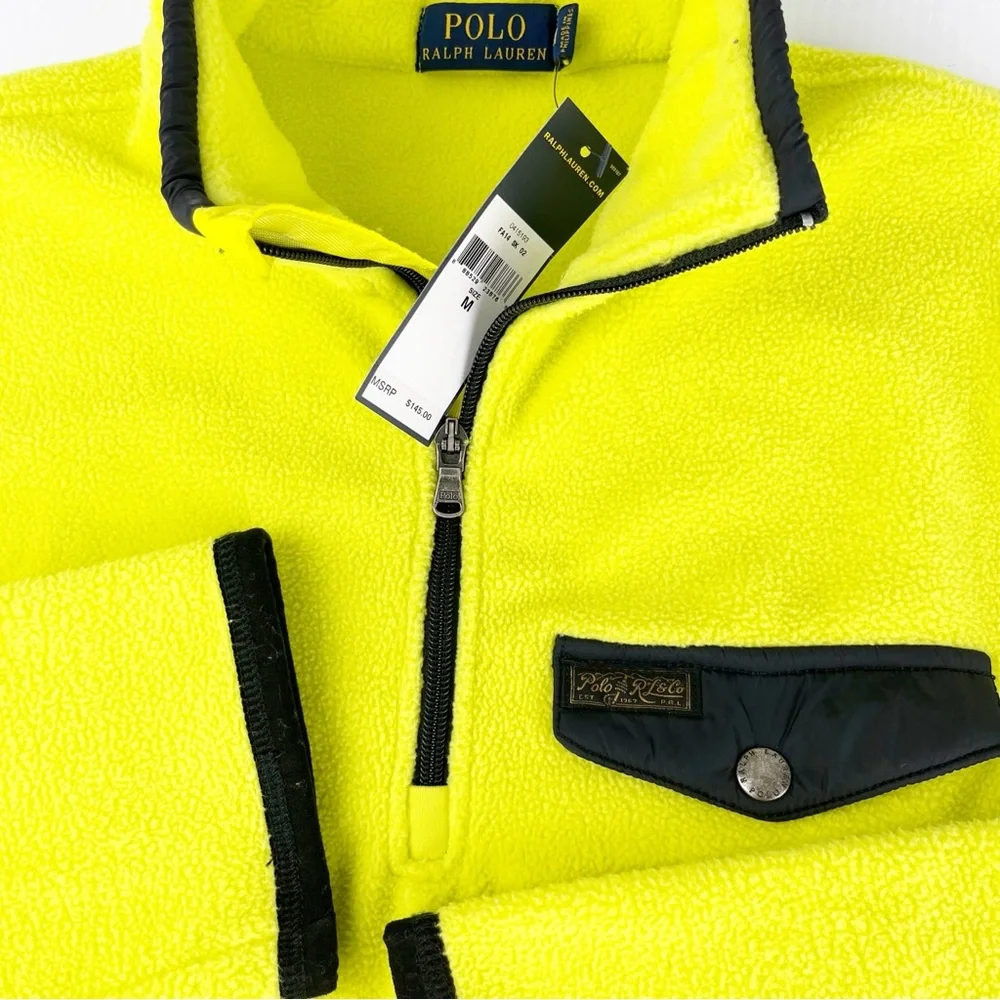 Polo Ralph Lauren Neon Yellow 1/4 Quarter Zip Fleece Sweater Sweatshirt Top